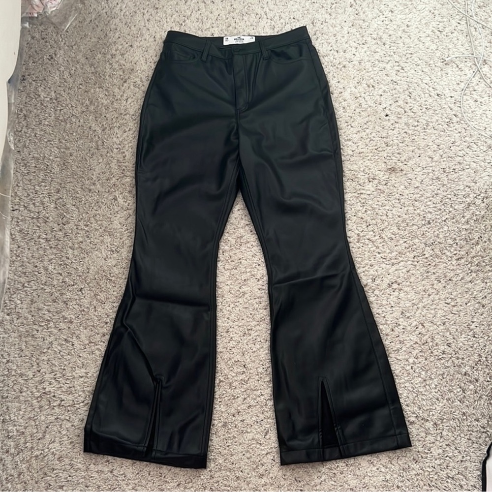 NWT HOLLISTER BLACK FAUX LEATHER PANTS - SPLIT HEM